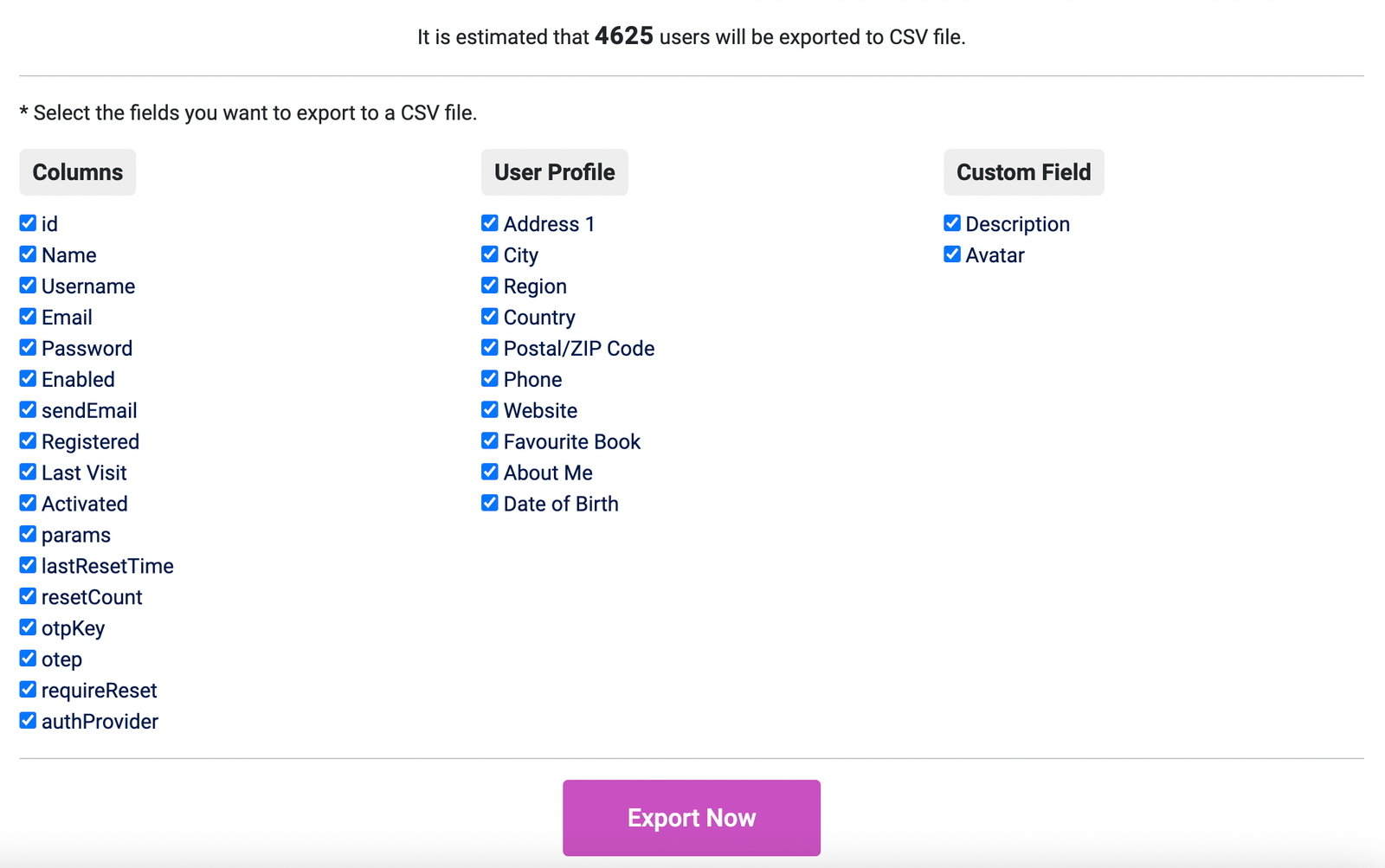 Joomla Export Users to CSV overview